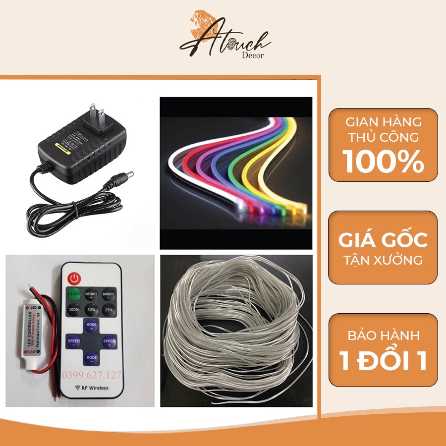 Combo phụ kiện tự làm đèn Neon siêu hot cuộn LED NEON 5 MÉT 12V, remote, nguồn trang trí, uốn chữ quảng cáo siêu rẻ