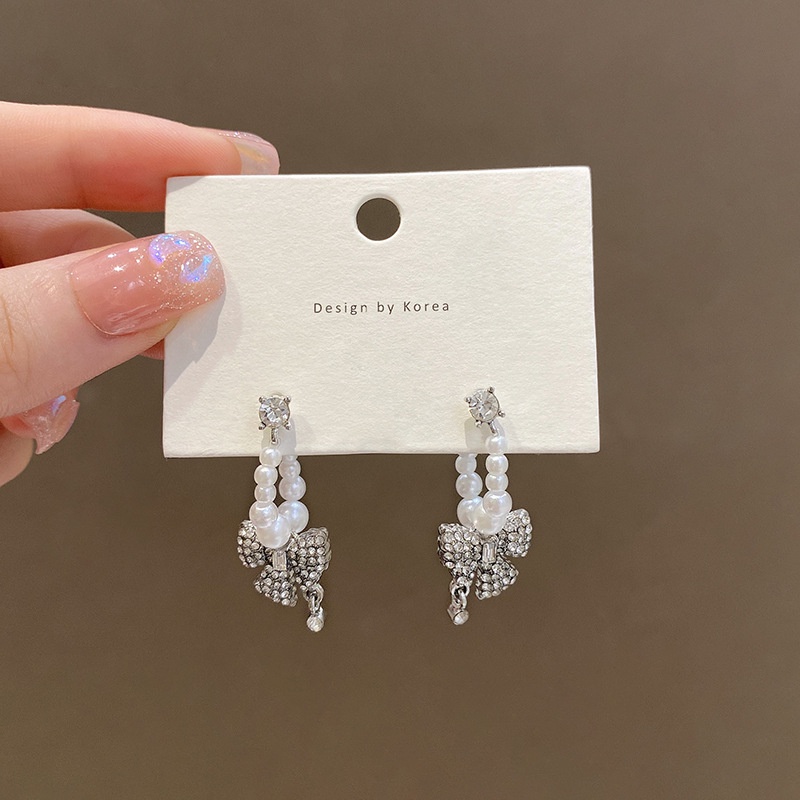 Đôi Bông Tai Hình Chiếc Nơ Đính Ngọc Trai Thời Trang Cho Nữ