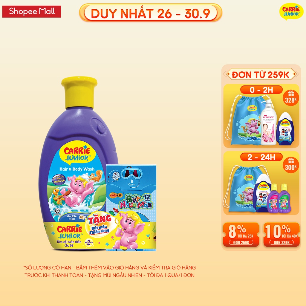 Sữa Tắm Gội cho bé Carrie Junior tinh chất Sữa 280g + Bút Màu