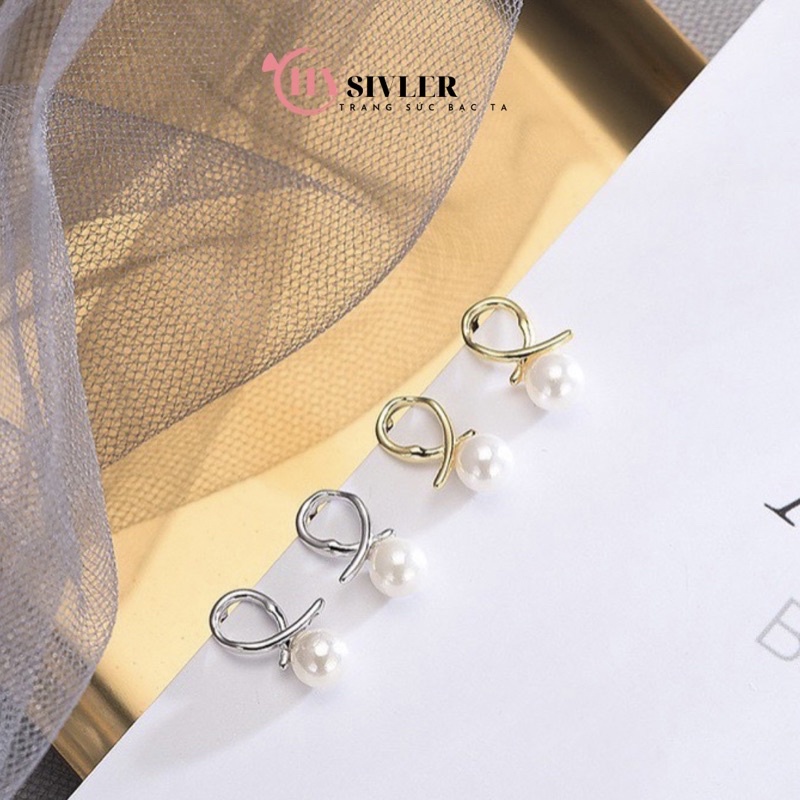 Bông tai bạc ta hình cá nhỏ xinh đính trai nụ trai bông tai nữ bạc thật