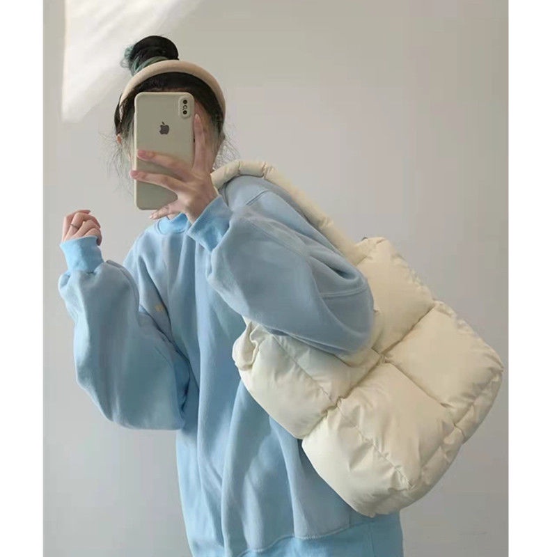 IELGY Niche Túi tote cotton Mềm Mại Hình Vuông Họa Tiết Kim Cương Dành Cho Nữ