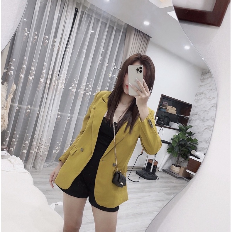 áo vest blazer màu vàng úa có đệm vai