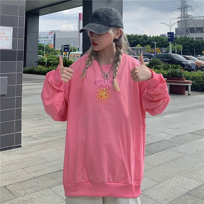 ZHELIHANGFEI Áo Thun Tay Dài Form Rộng Họa Tiết In Theo Phong Cách Mỹ