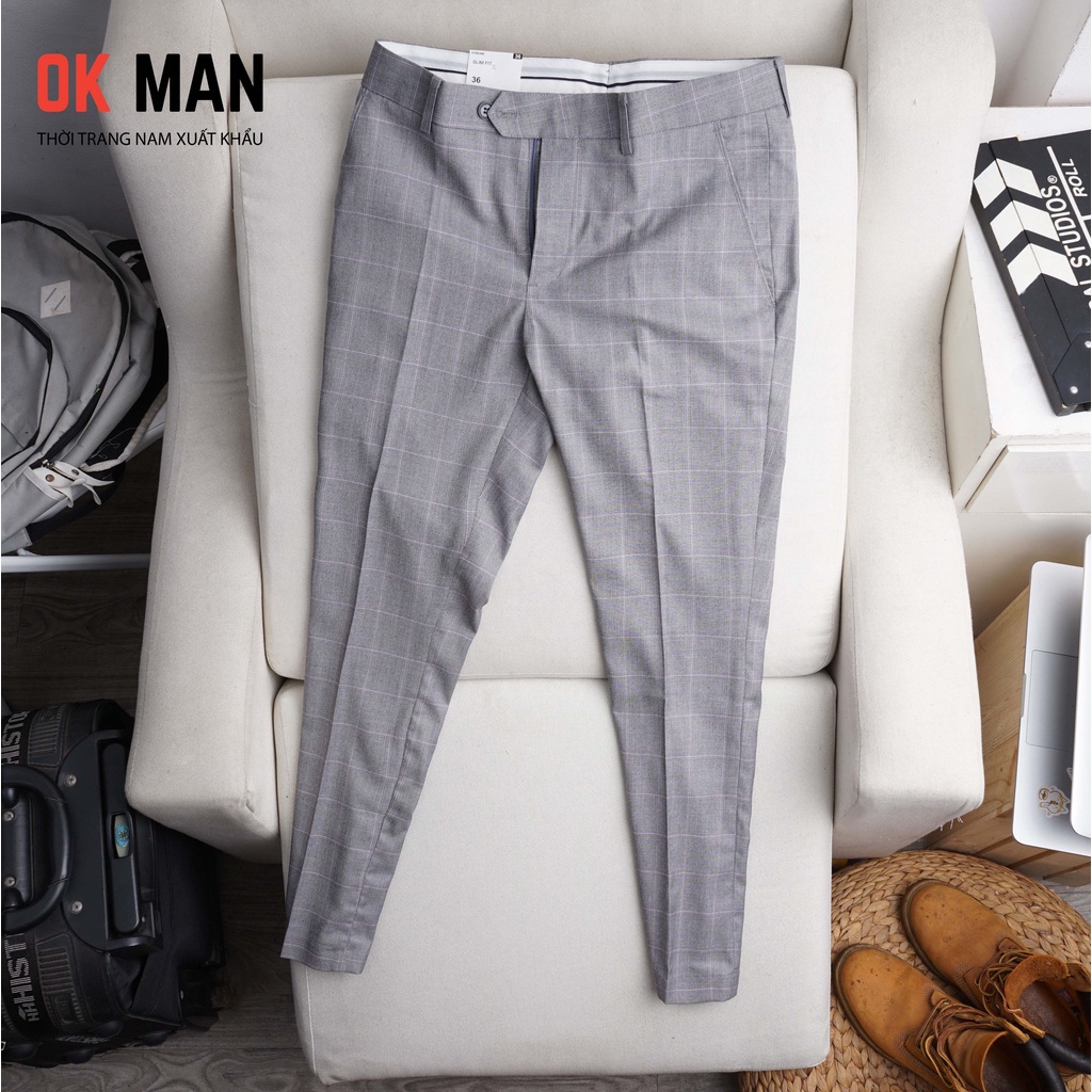 Quần âu nam, kẻ chìm, form slimfit, 5 màu , co giãn tốt, OkMan