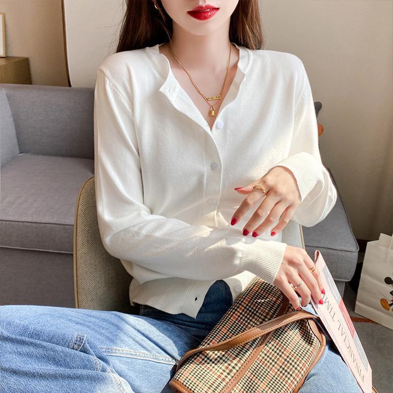 Áo Khoác cardigan Dệt Kim Mỏng Dáng Ngắn Thời Trang Xuân Thu Cho Nữ