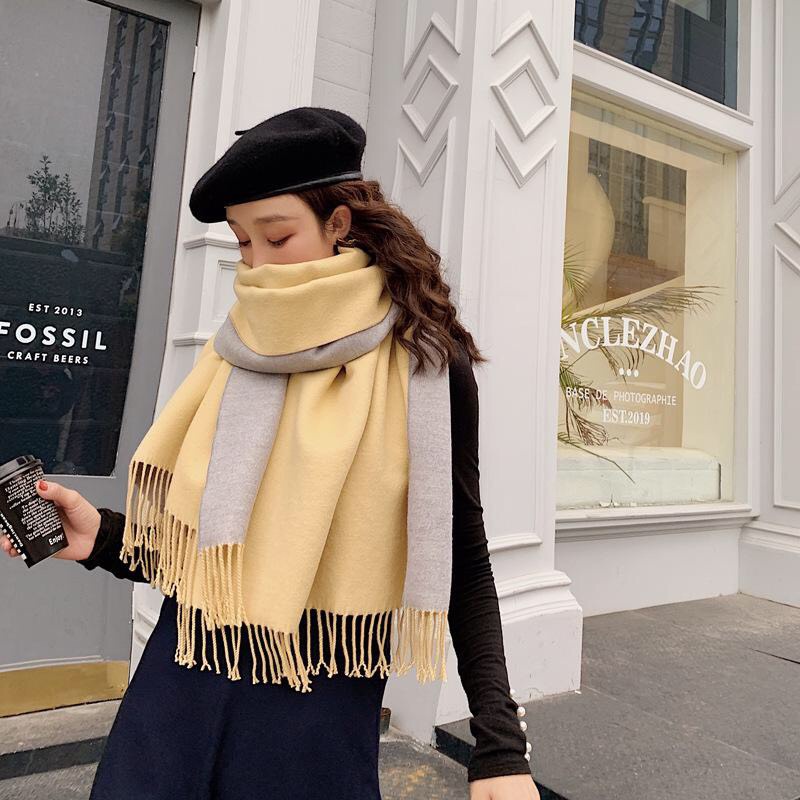 KHĂN CHOÀNG CASHMERE LÔNG CỪU MÀU TRƠN 2 MẶT SIÊU TO GIỮ ẤM NGÀY ĐÔNG