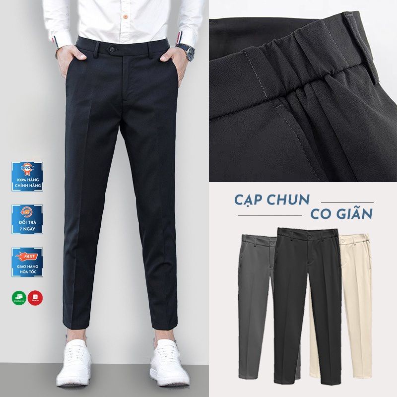 Quần âu nam - quần tây hàn quốc cạp chun kép ống côn dáng slimfit công sở vải tuyết mưa QCS
