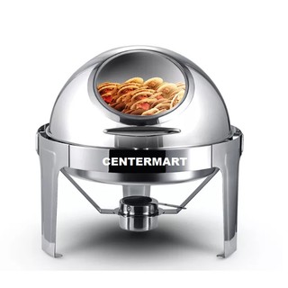 Nồi hâm buffet tròn nắp kính inox dầy đun cồn/ đun điện - nắp xoay 180 độ