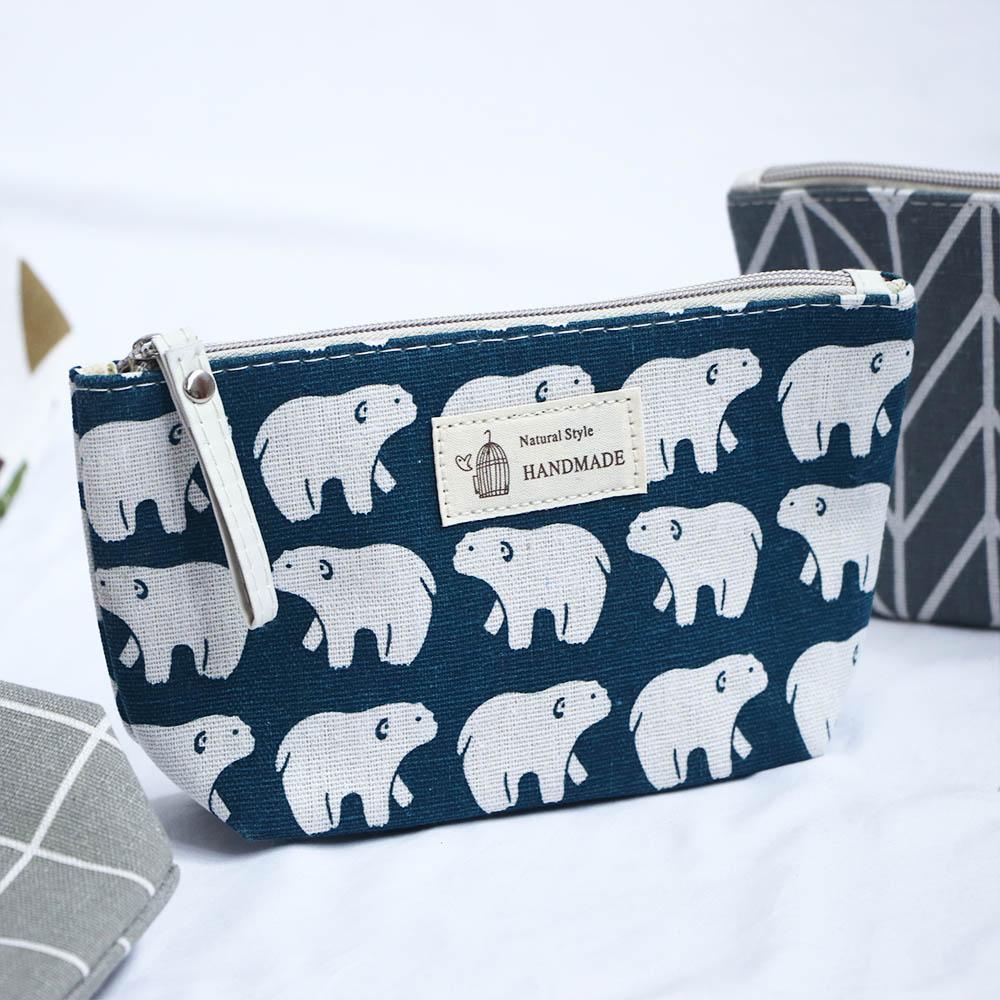 SOMEDAYZL Túi Vải Canvas Đựng Đồ Trang Điểm Họa Tiết Động Vật Dễ Thương