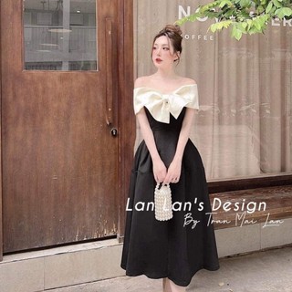 Đầm tiệc tacffa trễ vai màu trắng phối nơ ngực sang chảnh mã D43