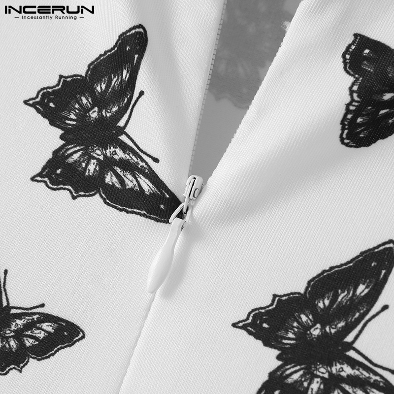 Áo thun INCERUN cho nam tay dài cổ cao in hoa văn + quần ngắn