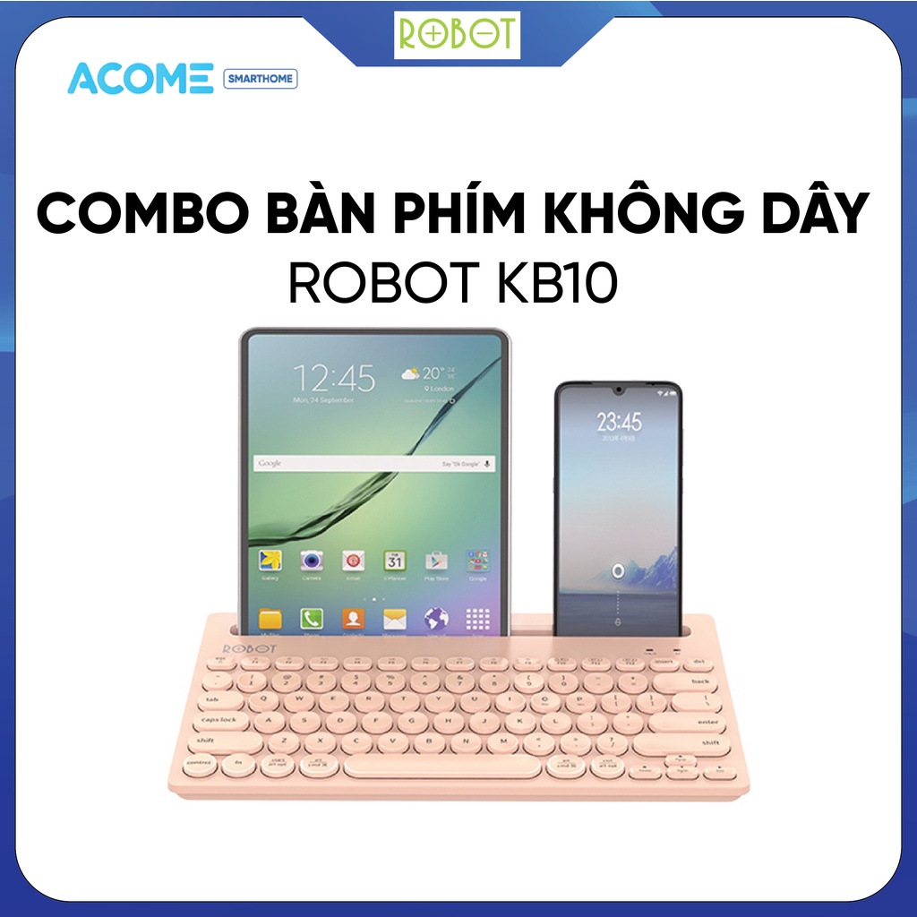 Bàn phím không dây ROBOT KB10 kết nối đồng thời 3 thiết bị có giá đỡ điện thoại và máy tính bảng - Bảo hành 12 tháng