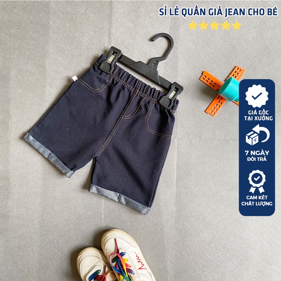 Quần đùi giả jean cho bé trai, bé gái co giãn, thoáng mát đủ size từ 20-30kg