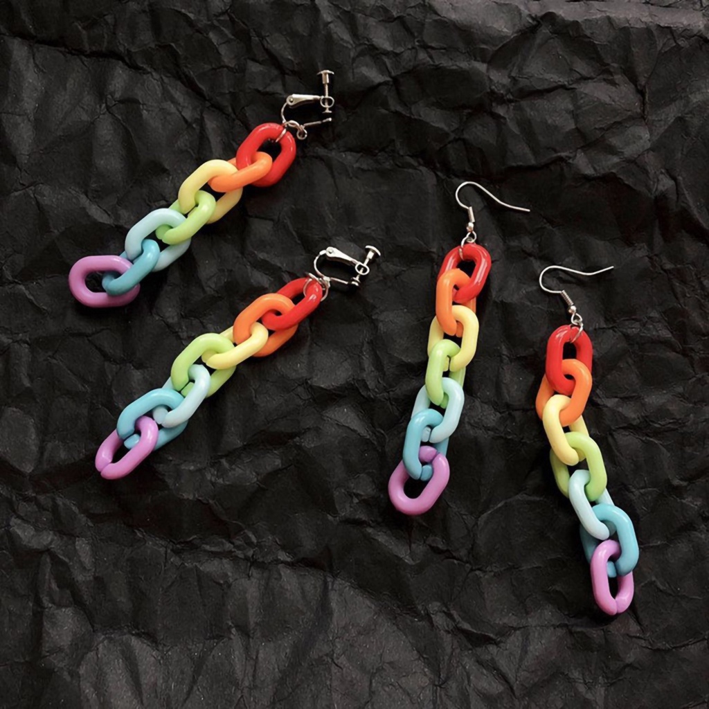 Khuyên Tai Dáng Dài Màu Sắc Cầu Vồng Thời Trang