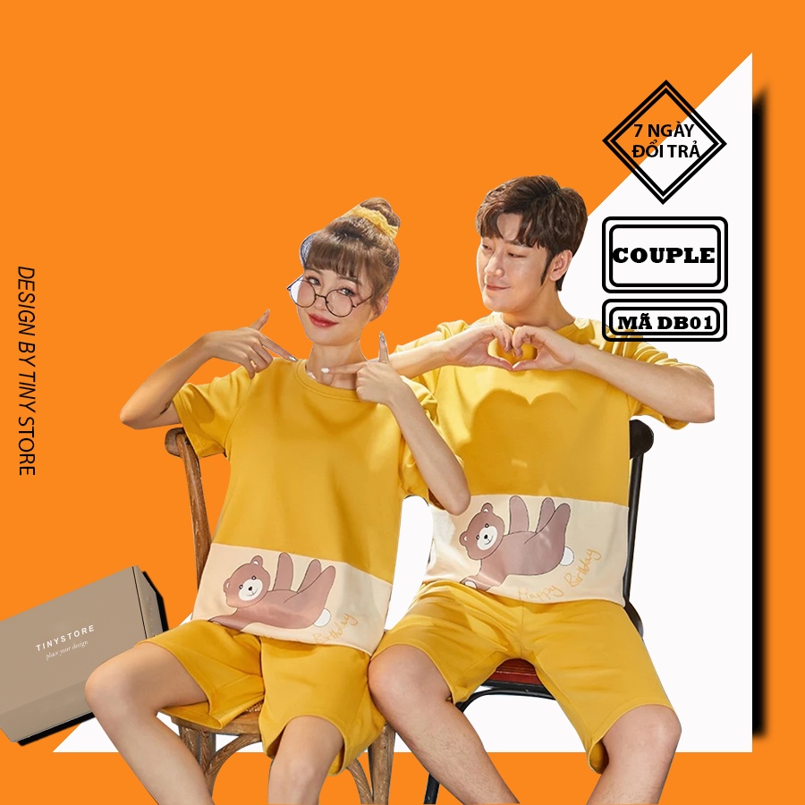 Đồ đôi nam nữ thun cotton, Đồ bộ đôi nam nữ in hình dễ thương, Đồ ngủ cặp đôi Hàn Quốc mã DB01