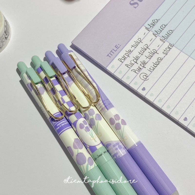 Bút bi gel bấm MURA ngòi 0.5mm PURPLE TULIP🌷🌈✨