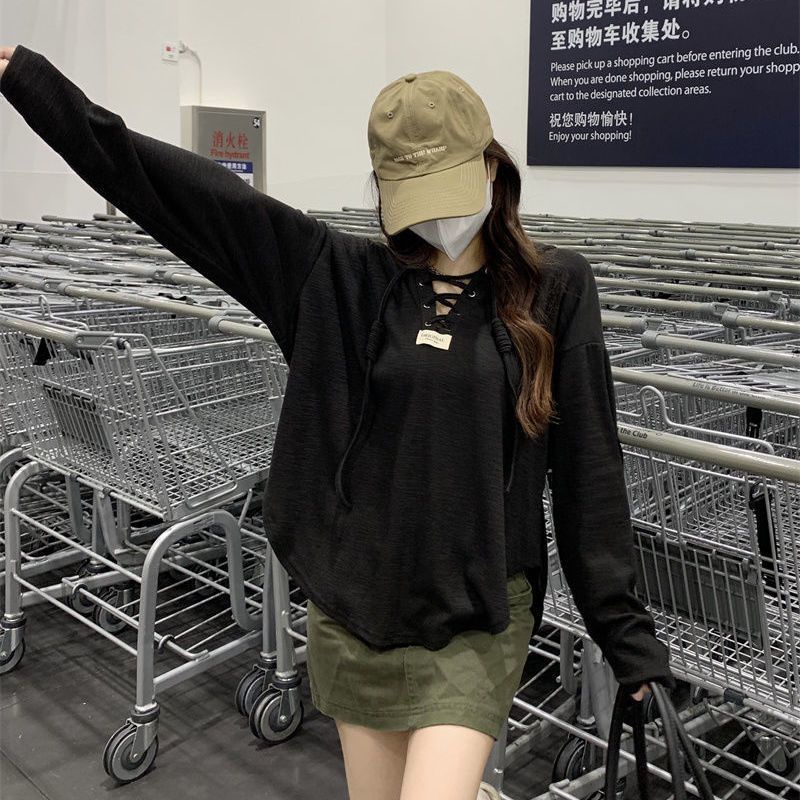 Áo thun COZOKC tay dài có mũ trùm đầu dáng rộng thời trang