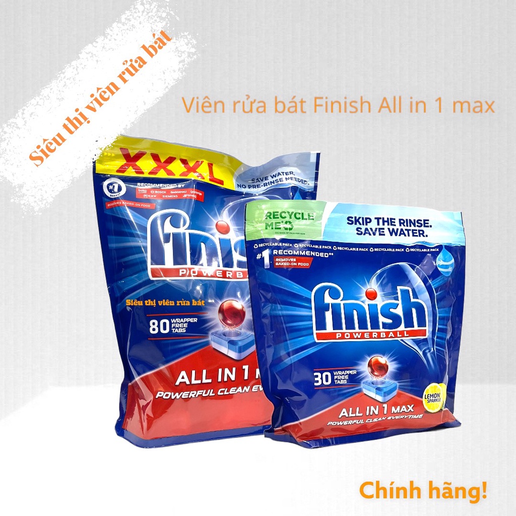 Viên rửa bát Finish All in 1 max [10 chức năng, màng nilon tự tan]