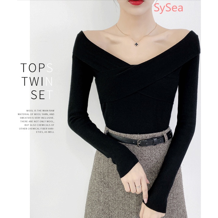 Áo Croptop Dệt Kim Cổ Chữ V Màu Sắc Đơn Giản Quyến Rũ Cho Nữ