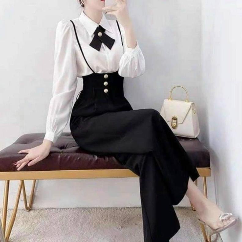 Set quần yếm mango, kèm áo somi trắng hình thật