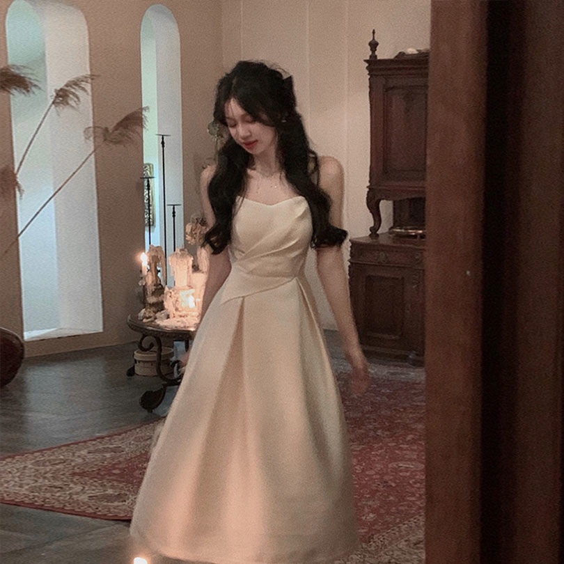 Đầm Hai Dây Dáng Dài Chiết Eo Thời Trang Mùa Hè Pháp Thanh Lịch Cho Nữ