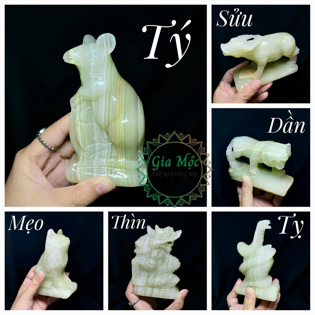 Tượng 12 con giá ngọc paskitan hoàn toàn tự nhiên để ô tô , để bàn làm việc , hay phòng khách