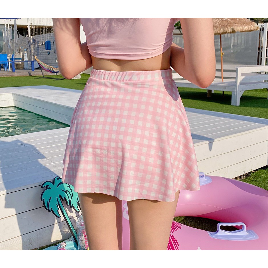 Đồ bơi nữ vải bơi cao cấp 3 mảnh màu hồng Barbie dễ thương Hàn Quốc, đồ đi biển, chống UV, giữ nhiệt xịn