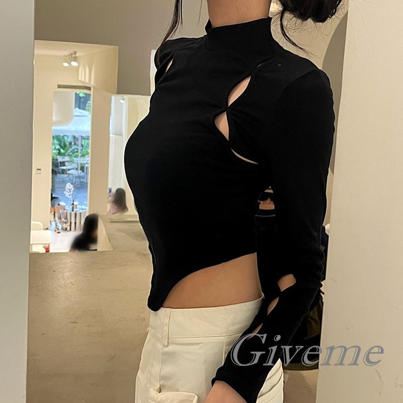 Áo Thun Lửng Tay Dài Màu Trơn Thời Trang Dành Cho Nữ