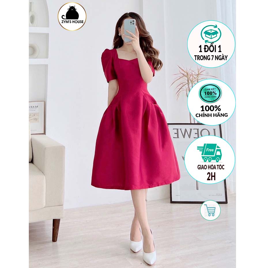 Váy dự tiệc trơn dáng xòe cổ vuông tay lỡ ZYM'S HOUSE K1250, K1251, K1305, K1323
