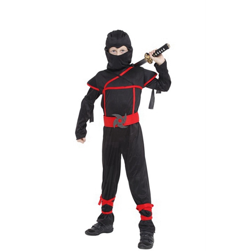 Bộ quần áo Ninja kẻ đỏ đen hóa trang Halloween cho bé trai