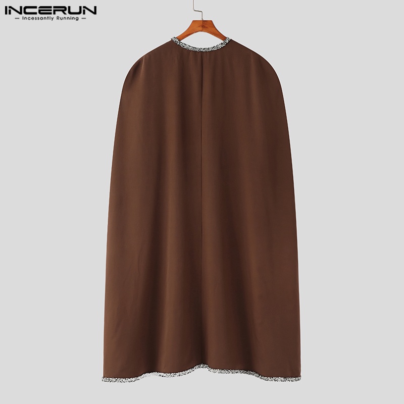 Incerun Áo Choàng Poncho Dài Dáng Rộng Cổ Điển Cho Nam