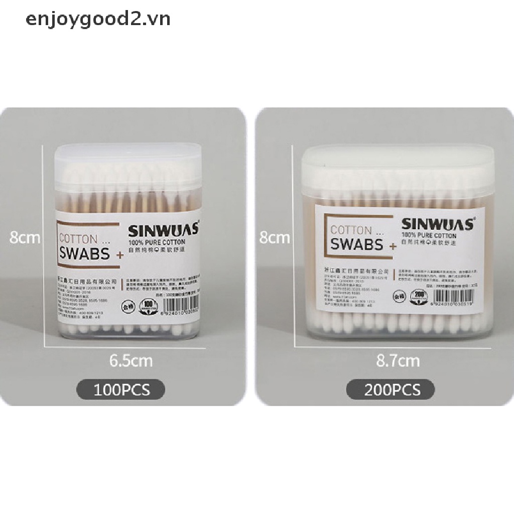 Hộp 100 / 200 Tăm Bông Cotton Hai Đầu Dùng Một Lần Tiện Lợi