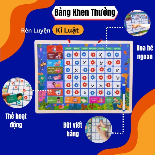 Bảng Bé Ngoan có Nam châm, bảng khen thưởng giúp bé rèn luyện tính kỉ luật, đồ chơi bảng gỗ