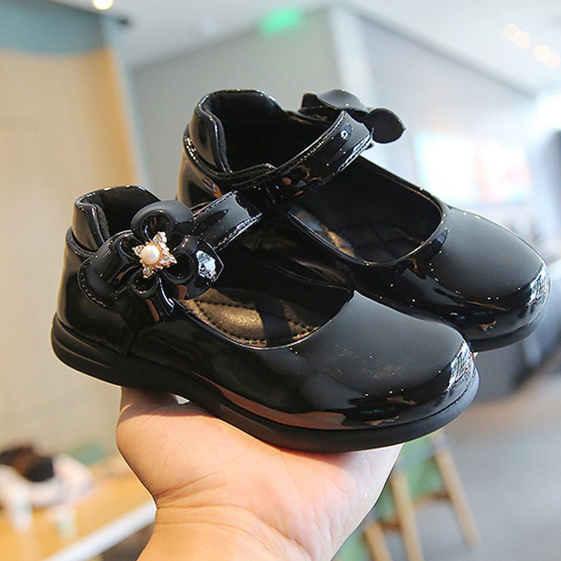 Giày Da Đính Ngọc Trai Màu Trắng Dành Cho Bé Gái 3-12 Tuổi