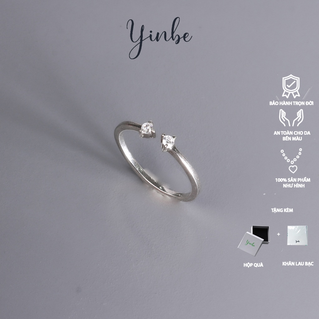 Nhẫn Bạc Nữ Nhẫn Bạc Nữ Đính Đá Hai Đầu Freesize Yinbe Silver Bạc s99 Cao Cấp Có Thể Đeo Ngón Út YR016