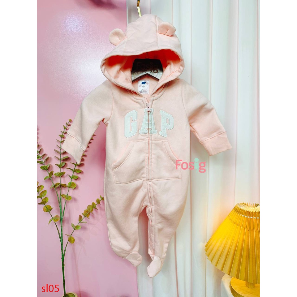 Sleepsuit Nỉ Có Nón Có Vớ Khóa Kéo Bé Gái GP SL05 - Hồng Trắng GP