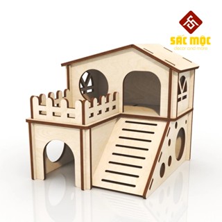 Mô Hình Nhà 2 tầng #11 Gỗ Lắp Ráp Cho Lồng Chuột Hamster Size 17.5*19*18 cm