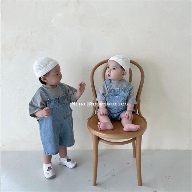 Yếm lửng Jeans của bé nhà Mina dành cho bé trai bé gái dễ thương dáng Hàn Quốc công tử từ 8 - 20kg