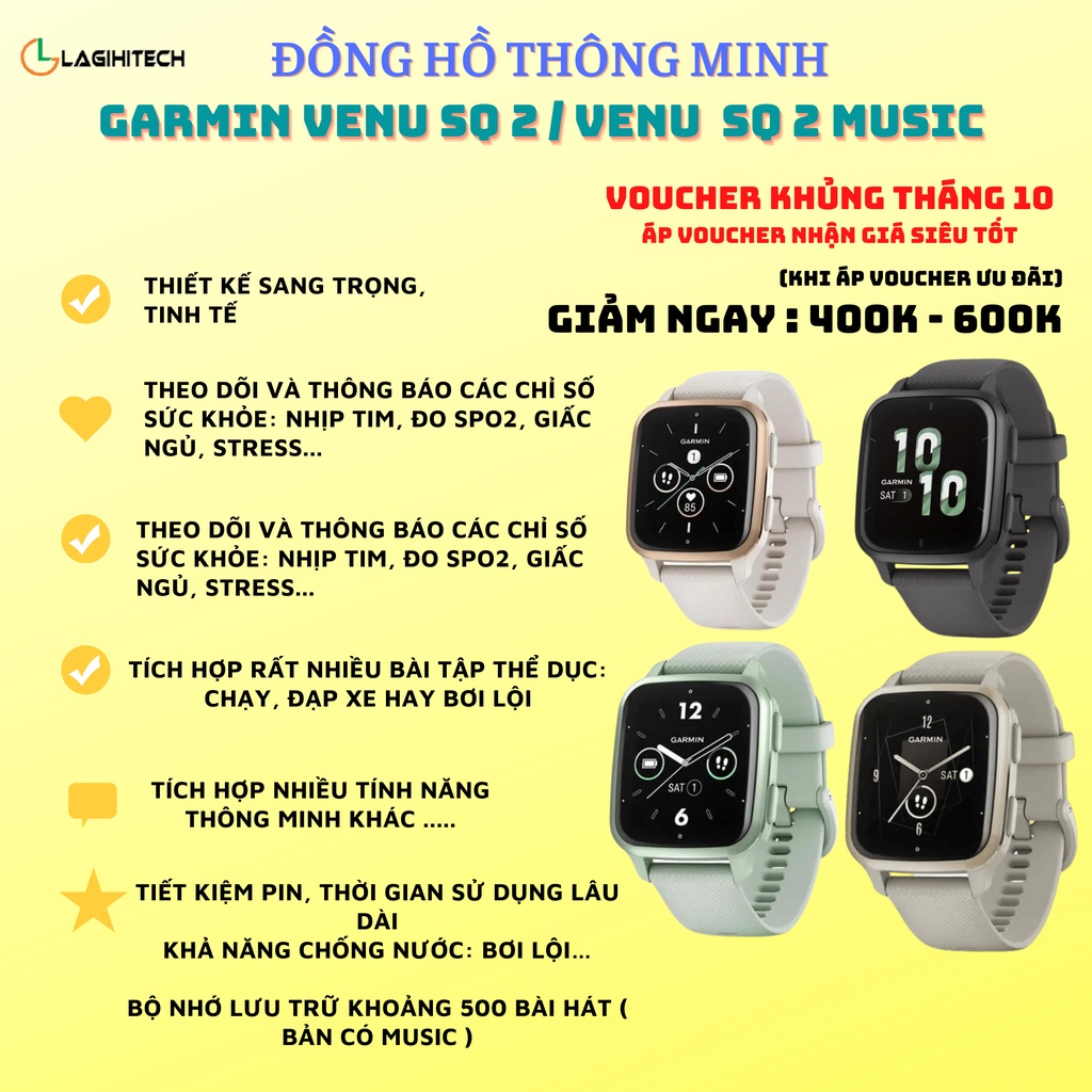 (Giá hủy diệt) Đồng hồ thông minh Garmin Venu SQ 2 / Venu SQ 2 Music Bảo hành 1 năm - Hàng Chính Hãng FPT