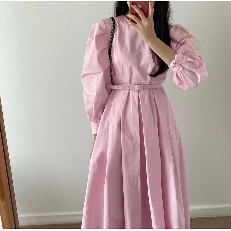 VÁY HỒNG PASTEL DÀI TAY XINH XẮN