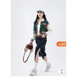 (có sẵn)áo khoác bomber lửng phối tay da