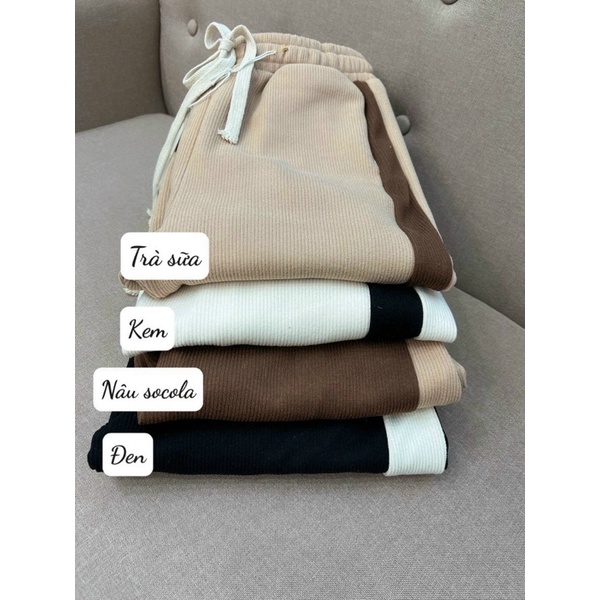 Quần jogger nữ bo gấu phối viền chất nỉ nhung tăm