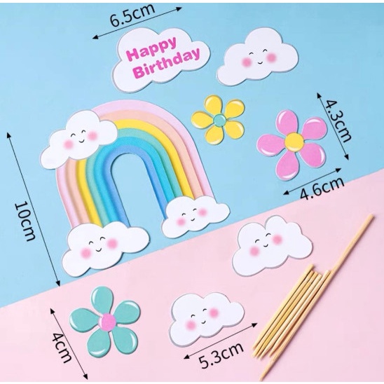 Set hình giấy Cầu vồng trang trí bánh kem, vòm cầu vồng trang trang trí bánh