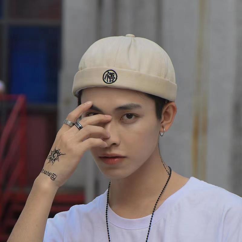 Mũ tròn The Capal nam nữ không vành thêu chữ Trung Hoa phong cách hoài cổ