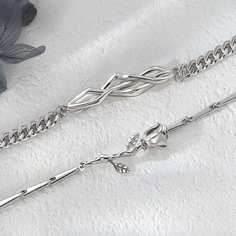 Vòng tay mạ bạc 925 thiết kế đơn giản thời trang cho cặp đôi nam nữ kiểu dáng Hoa Hồng