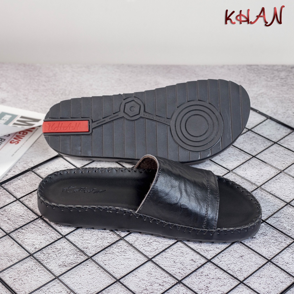 Dép Nam quai ngang , quai ngang trơn da bò cao cấp A-02 màu đen