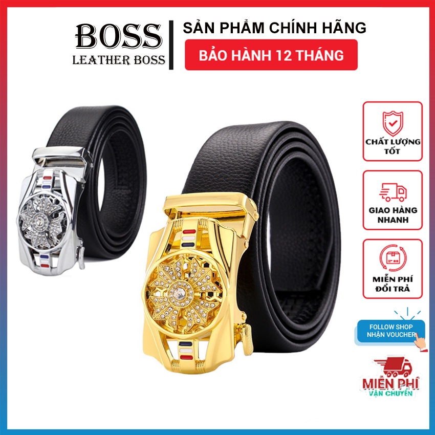 Thắt Lưng nam da cao cấp mặt xoay đính đá, Dây lưng nam khóa tự động, Dây nịt nam-Leatherboss_vietnam