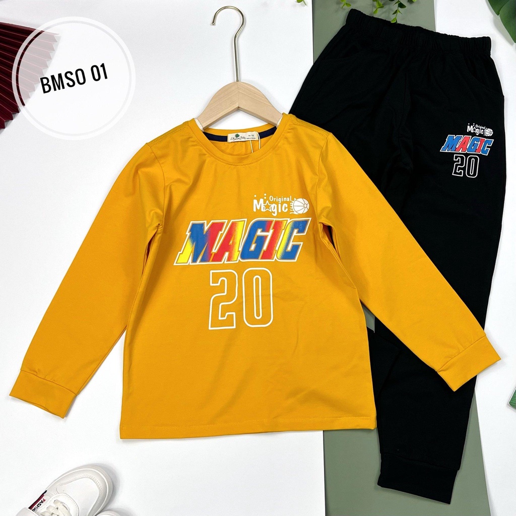 Bộ quần áo thu đông dài tay bạn trai in chữ Magic, Soab, size đại 10/18T Có hỗ trợ đổi hàng