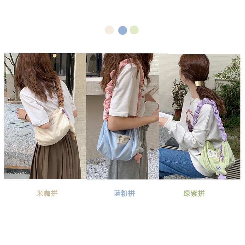 Túi Xách Đeo Dưới Cánh Tay Hình Vuông Bằng Vải Nhung Kẻ Sọc Màu Tương Phản Kiểu Retro Dễ Thương Cho Học Sinh Nữ