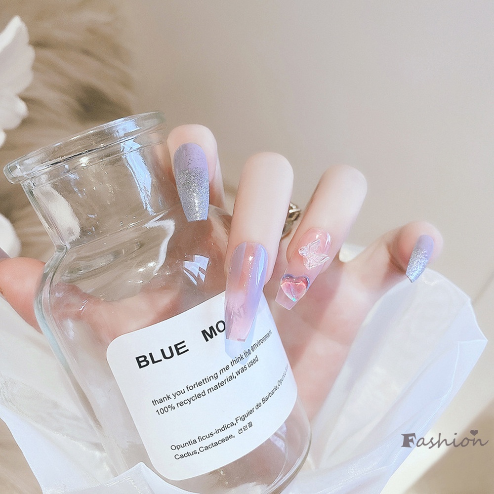 Bộ 24 Móng Tay Giả Hình Bướm Hồng Tím Cho Nữ